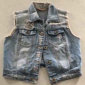 Distressed Cropped Jean Vest